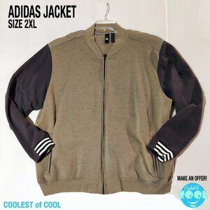 Adidas jacket size 2XL mens full zip olive and dark grey color logo stripes nice
